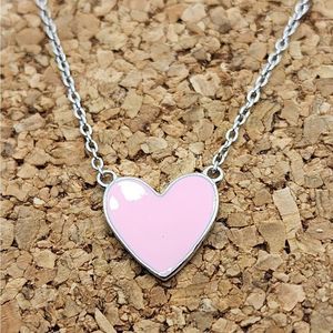 STERLING SILVER PINK ENAMEL HEART PENDANT ON 18 INCH ADJUSTABLE NECKLACE CHAIN